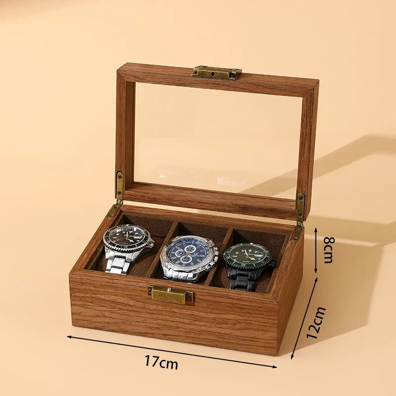 Boîte à Montres Bois Cuir Verre Élégant
