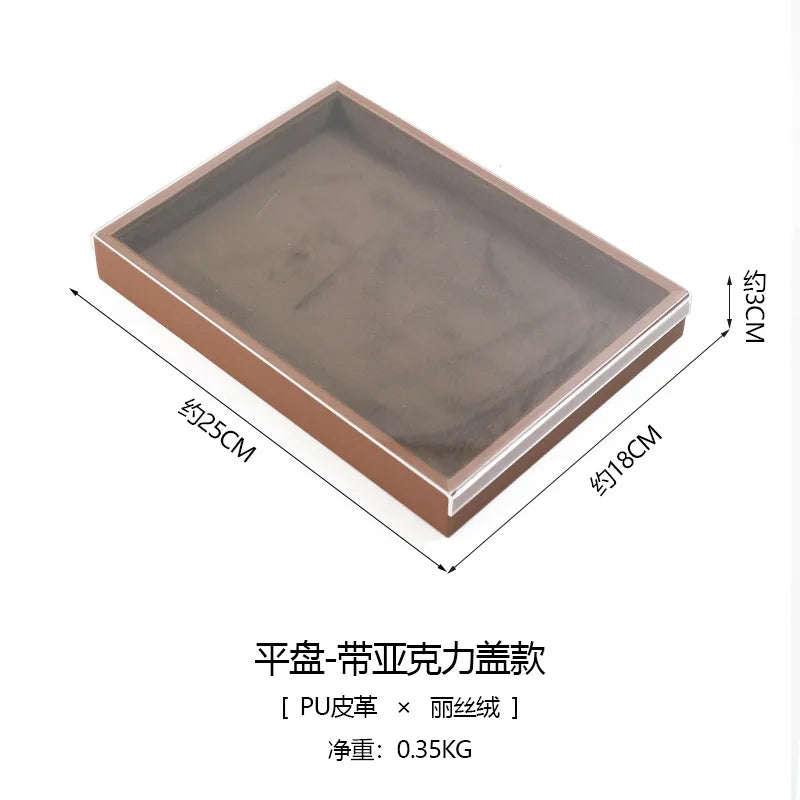 Plateau Bijoux Cuir Marron Velours Rangement