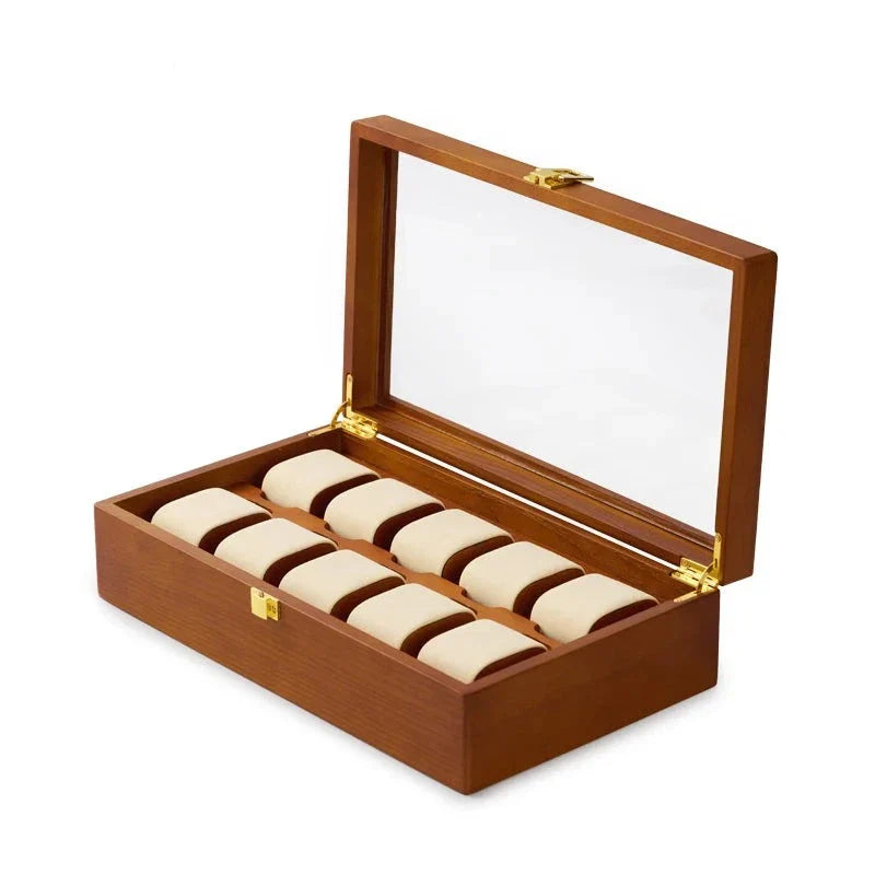 Coffret Montres Bois Massif 10 Places Vitrine