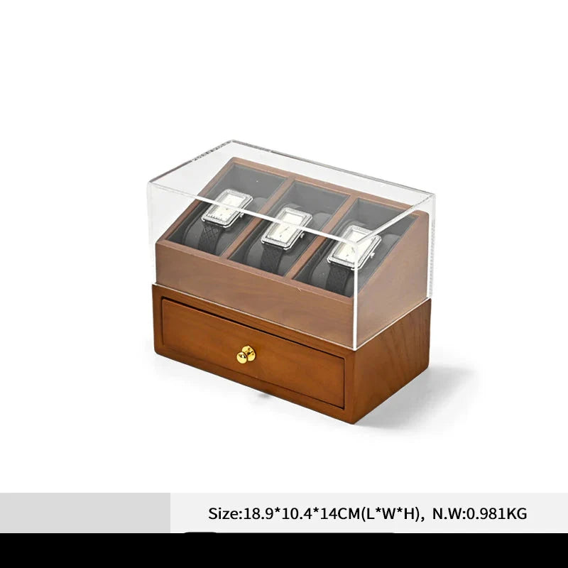 Coffret Bois Vitrine Montres 2 Niveaux Tiroir