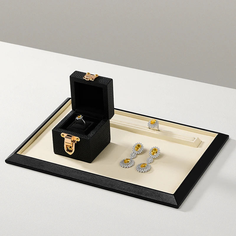 Plateau Cuir Microfibre Multi-Bijoux Bague Collier Rangement