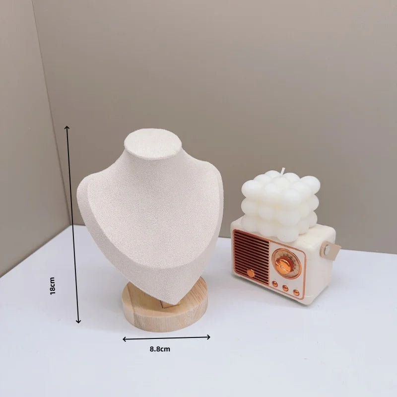 Présentoir Collier Buste Velours Bois