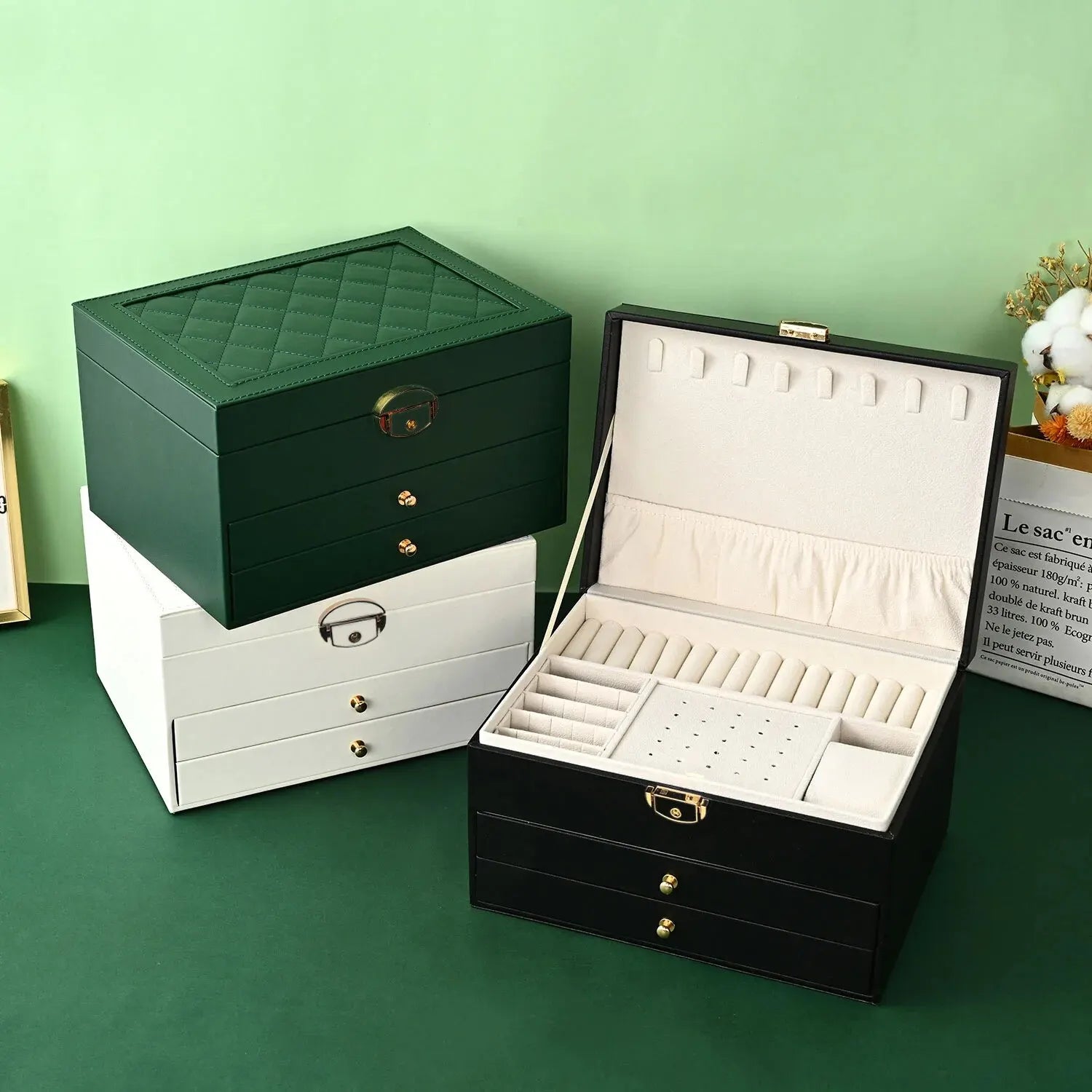 Boite Bijoux Cuir Texturé Compartiments