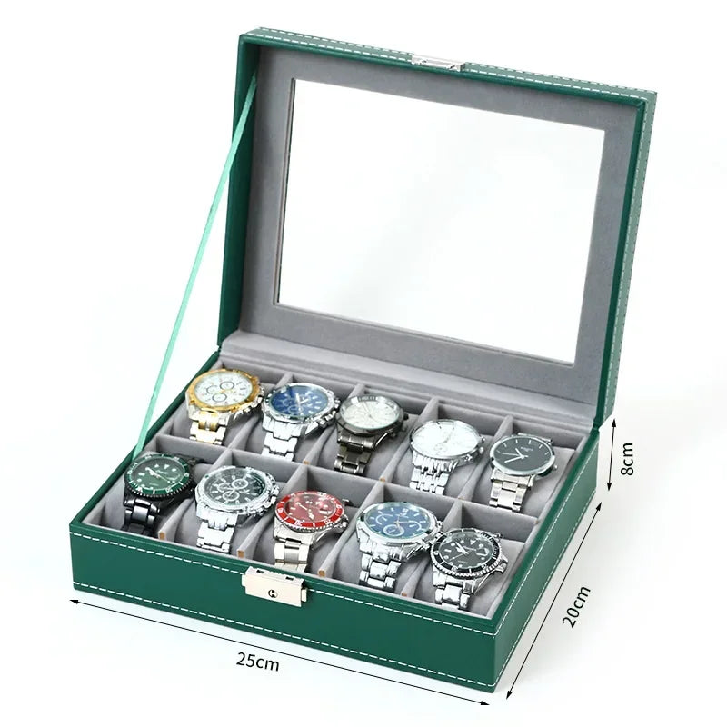 Coffret Montres Cuir Vitrine Verre 12 Emplacements