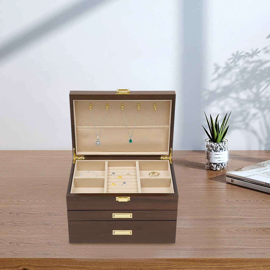 Boite Bijoux Bois Velours Japonais 3 Niveaux