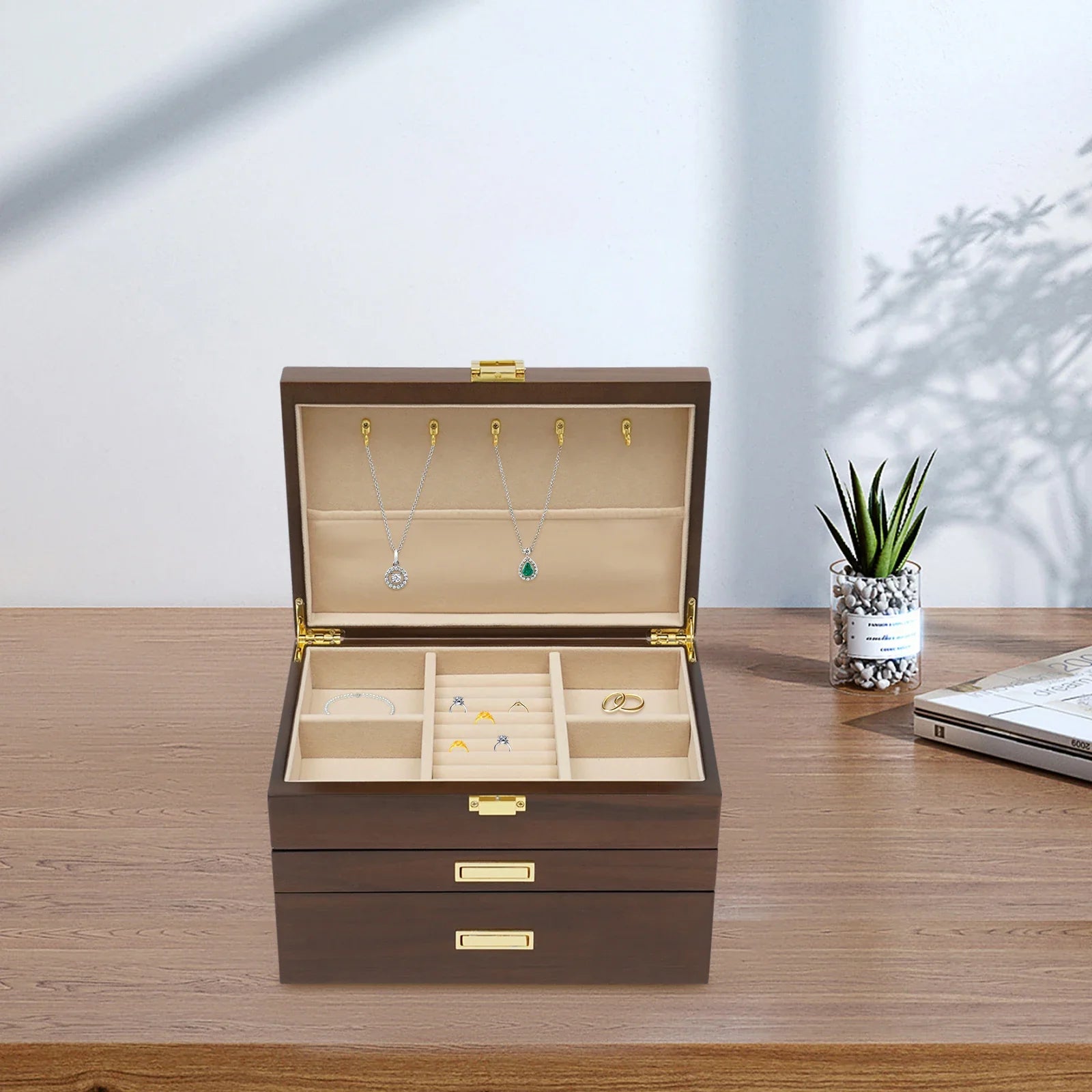 Boite Bijoux Bois Velours Japonais 3 Niveaux