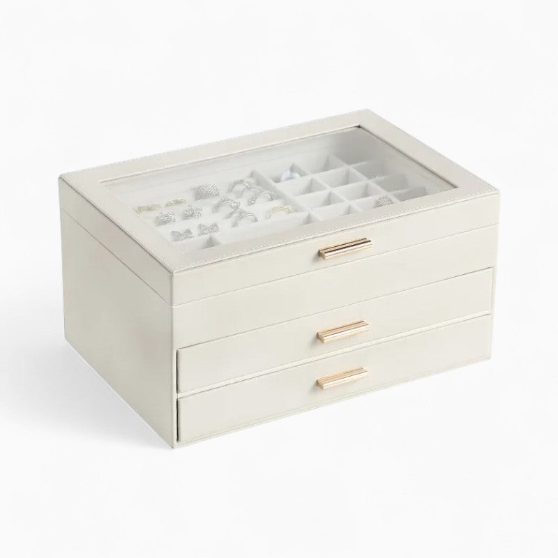 Boîte Bijoux Cuir 2 Tiroirs Velours