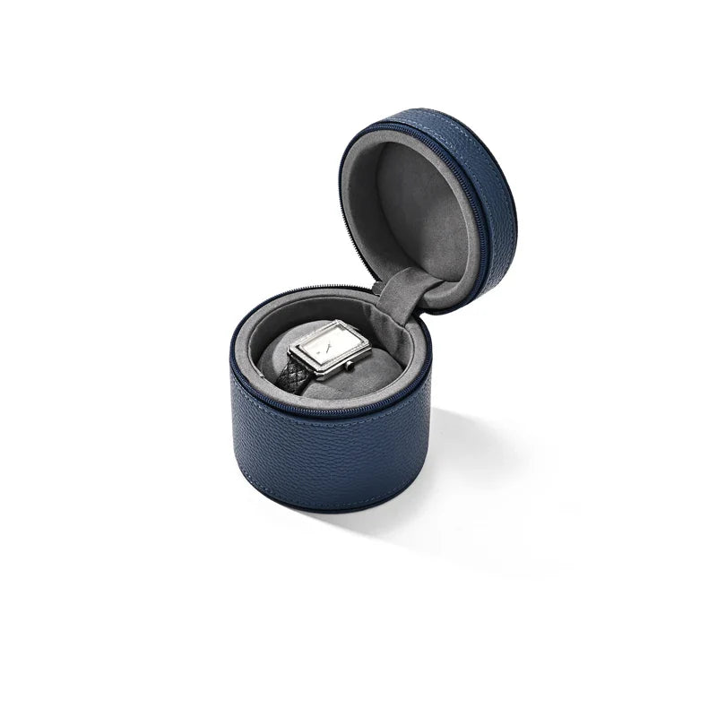Boîte Montre Cuir Voyage Ronde Compact