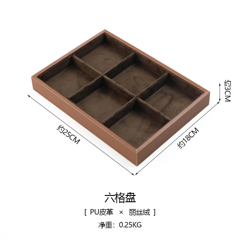 Plateau Bijoux Cuir Marron Velours Rangement