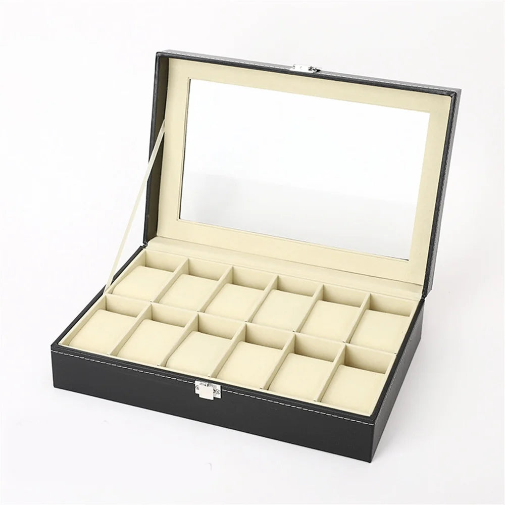 Boîte Rangement Montre Cuir Verre Classique