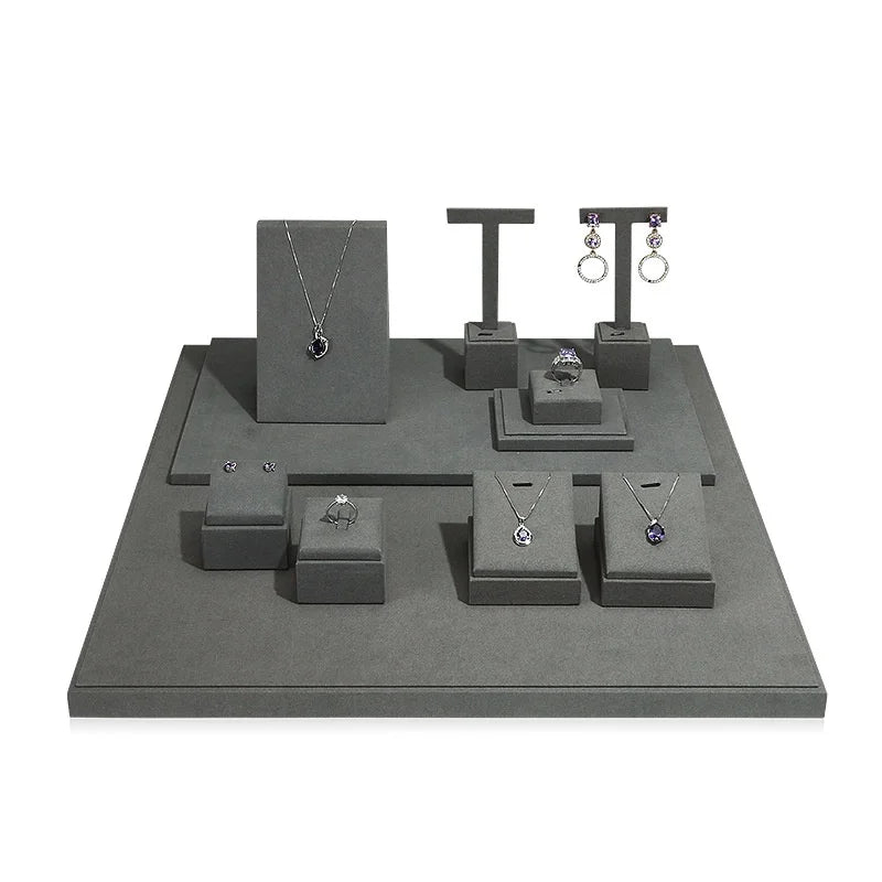 Présentoir Bijoux Microfibre Gris Vitrine