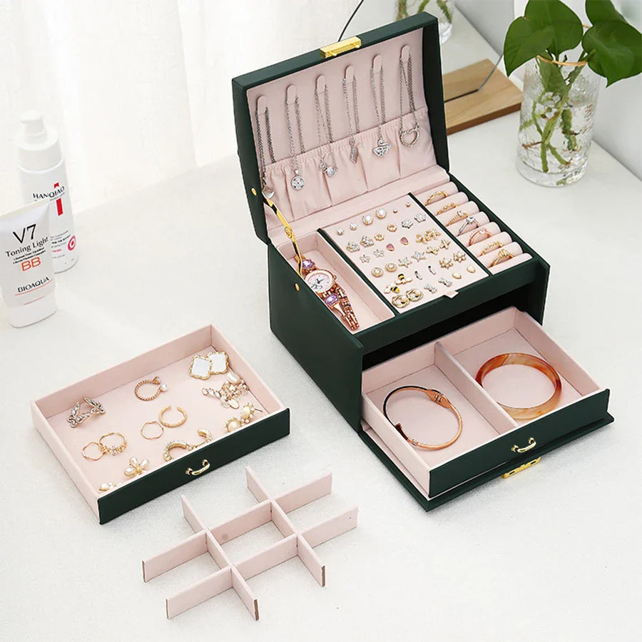 Boite Bijoux Cuir Velours 3 Niveaux