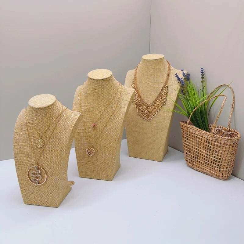 Présentoir Collier Buste Coton Lin Naturel