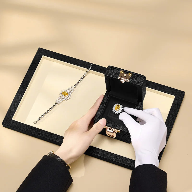 Boîte Cuir Véritable Bague Fiançailles Luxe Diamant