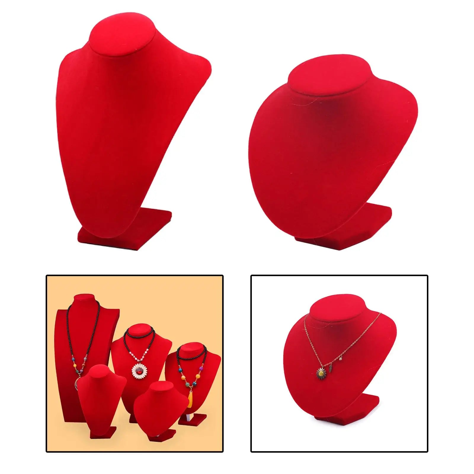 Buste Collier Velours Rouge Brillant Pendentif