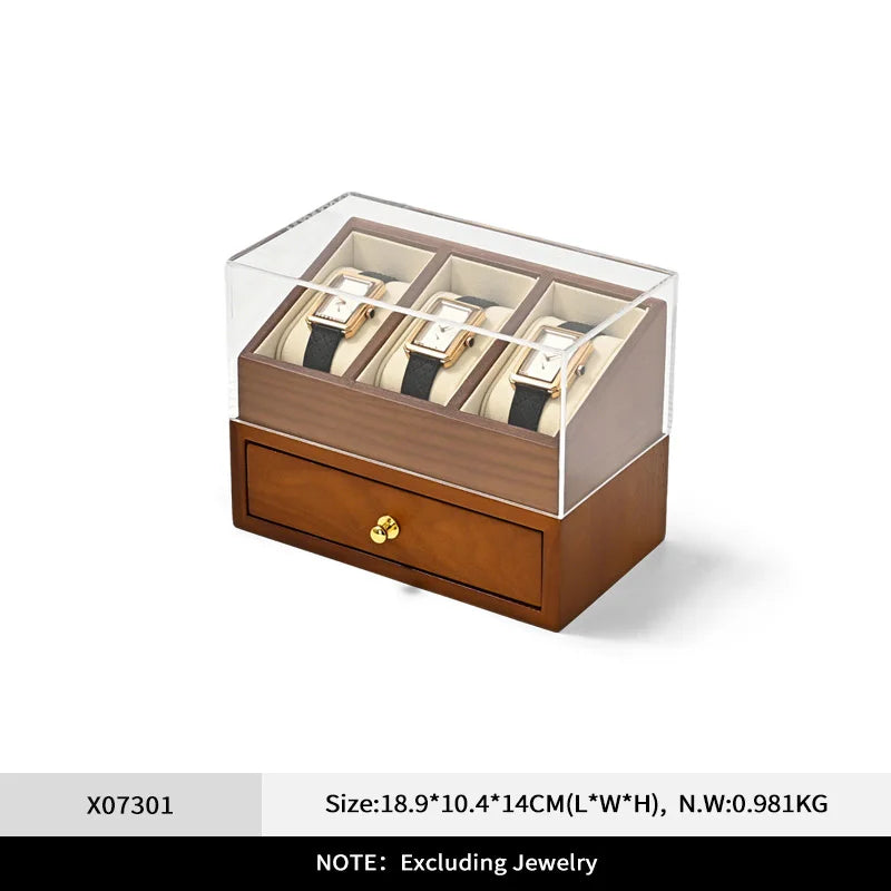 Boîte Montre Bois 6 Grilles Bicouche Vitrine