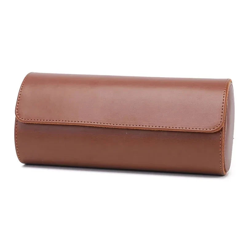 Etui Montre Cuir Lisse Noir Marron Voyage