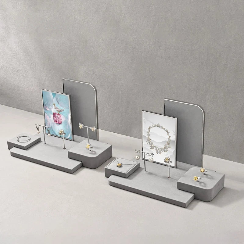 Présentoir Bijoux Velours Gris Clair Comptoir, Parure et Panneau
