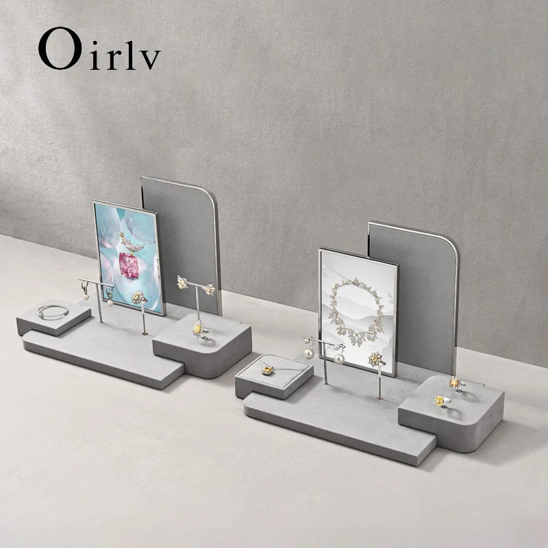 Présentoir Bijoux Velours Gris Comptoir Vitrine