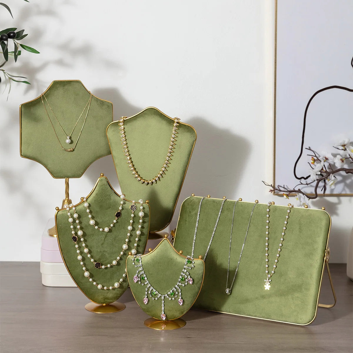 Coussin Vert Bijoux Métal Présentoir Vitrine Boutique