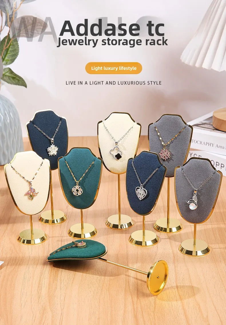 Présentoir Collier Velours Métal Doré Trompette
