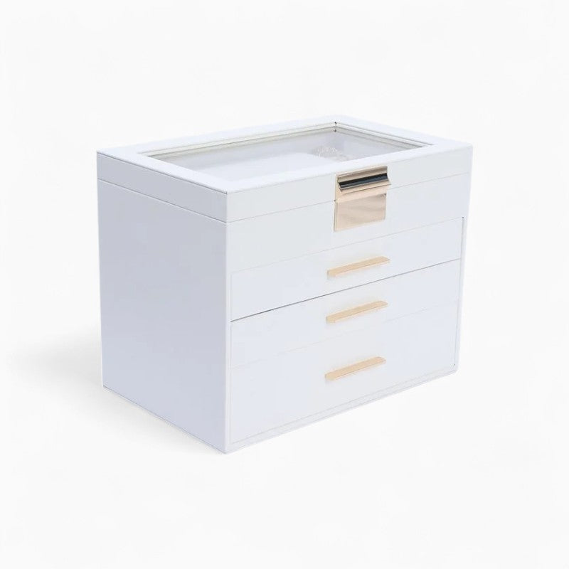 Boîte à Bijoux Cuir Miroir Coffret Noir