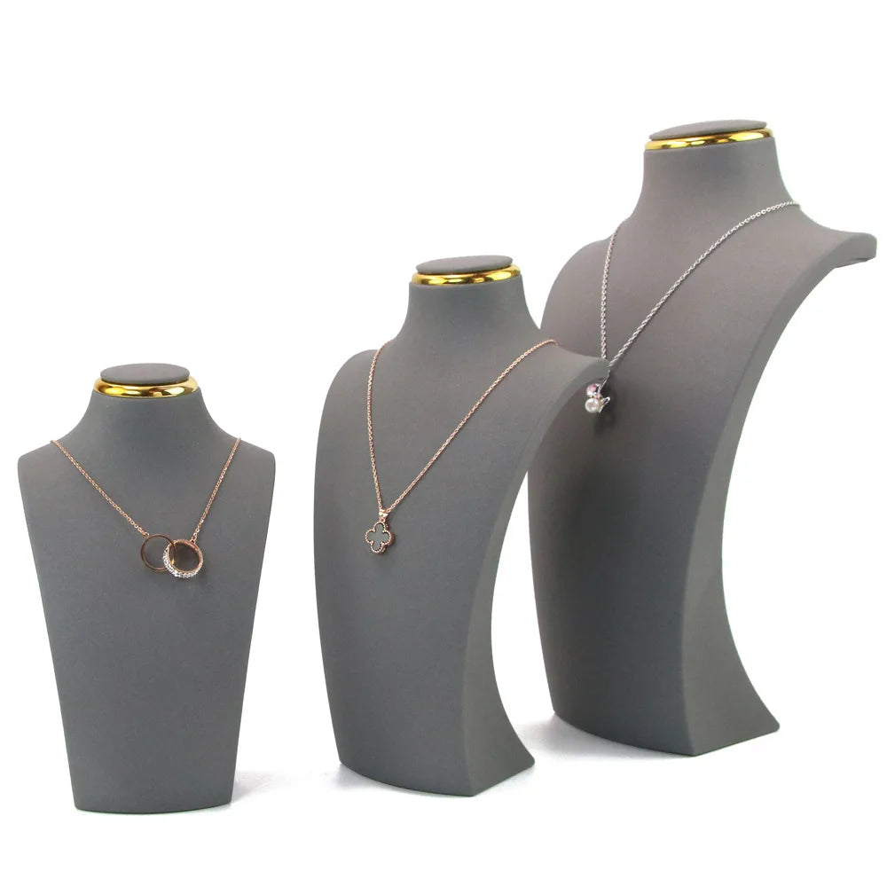Présentoir Collier Buste Simili Cuir Doré
