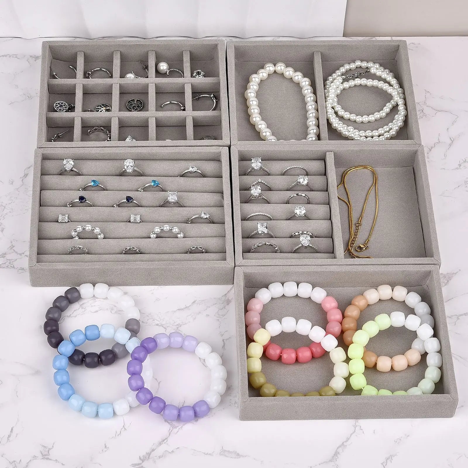 Plateau Bijoux Velours Empilable Multifonctions