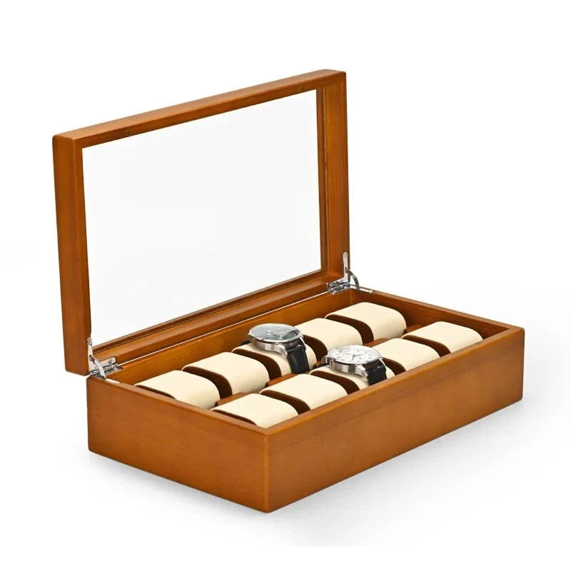 Coffret Montres Bois Massif 10 Places Vitrine