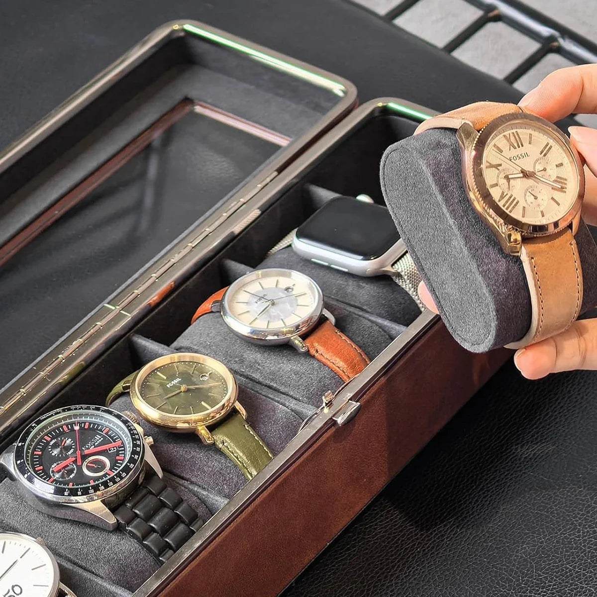 Boîte à Montres Cuir Velours 6 Places