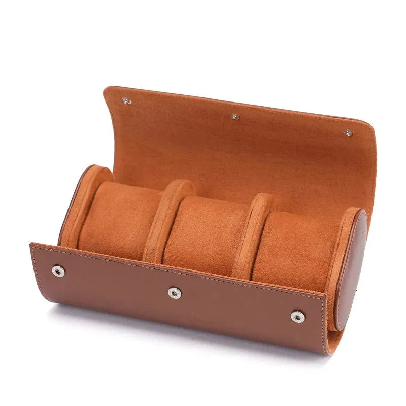 Etui Montre Cuir Lisse Noir Marron Voyage