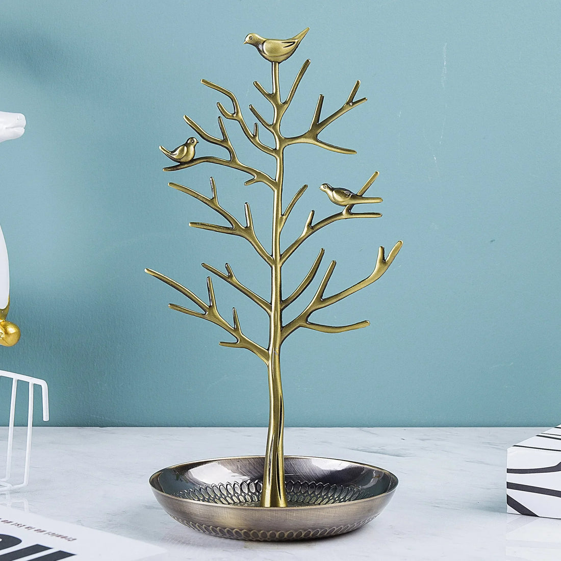 Arbre à bijoux oiseaux – finition or
