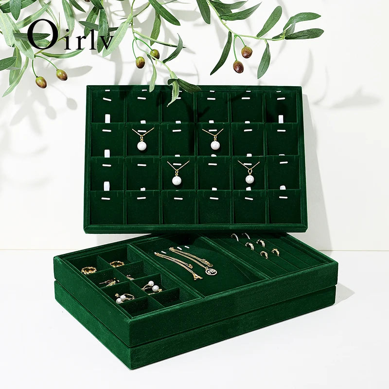 Plateau Bijoux Velours Vert Multi-Configurations