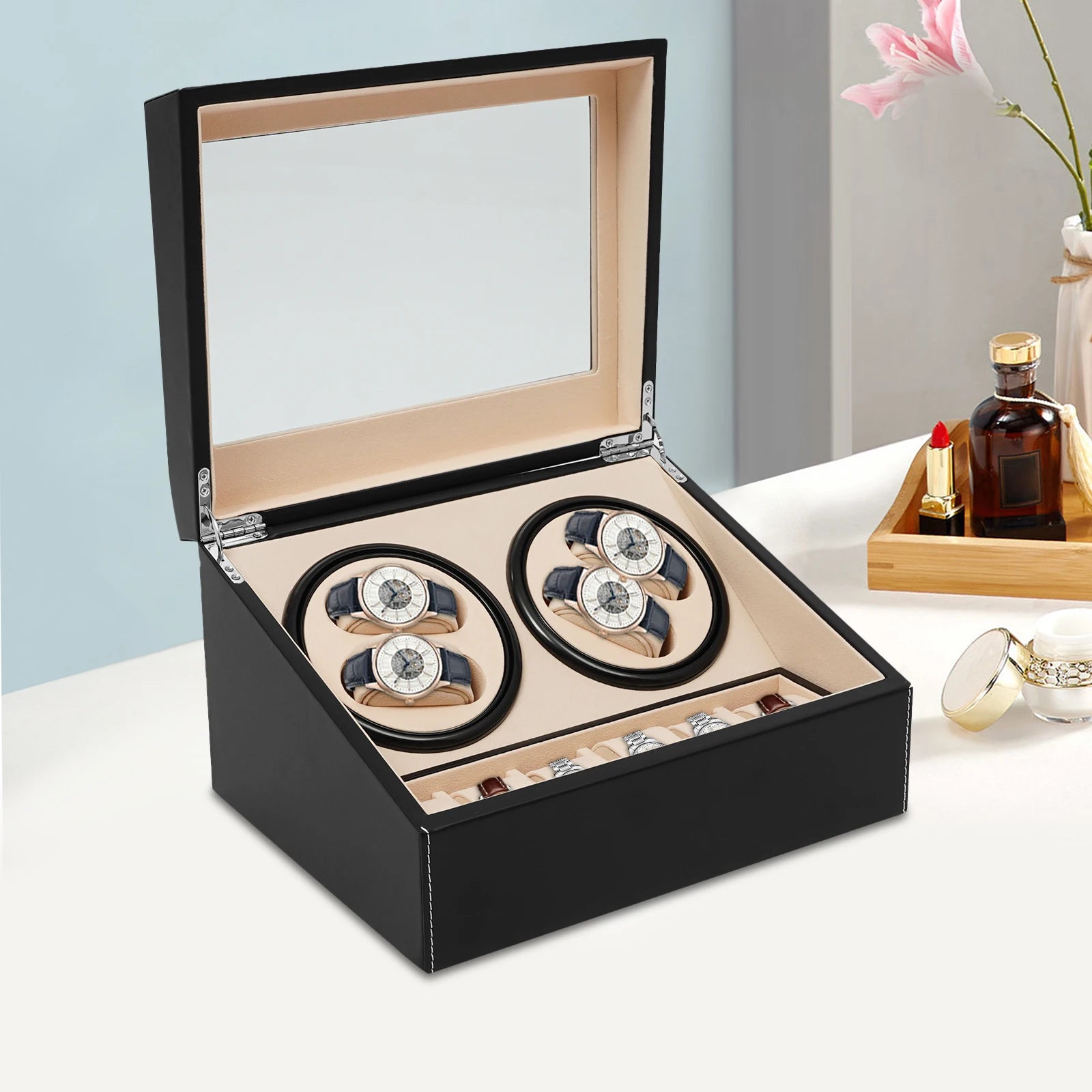 Coffre Fort Montre Cuir 10 Remontoirs Rotatif