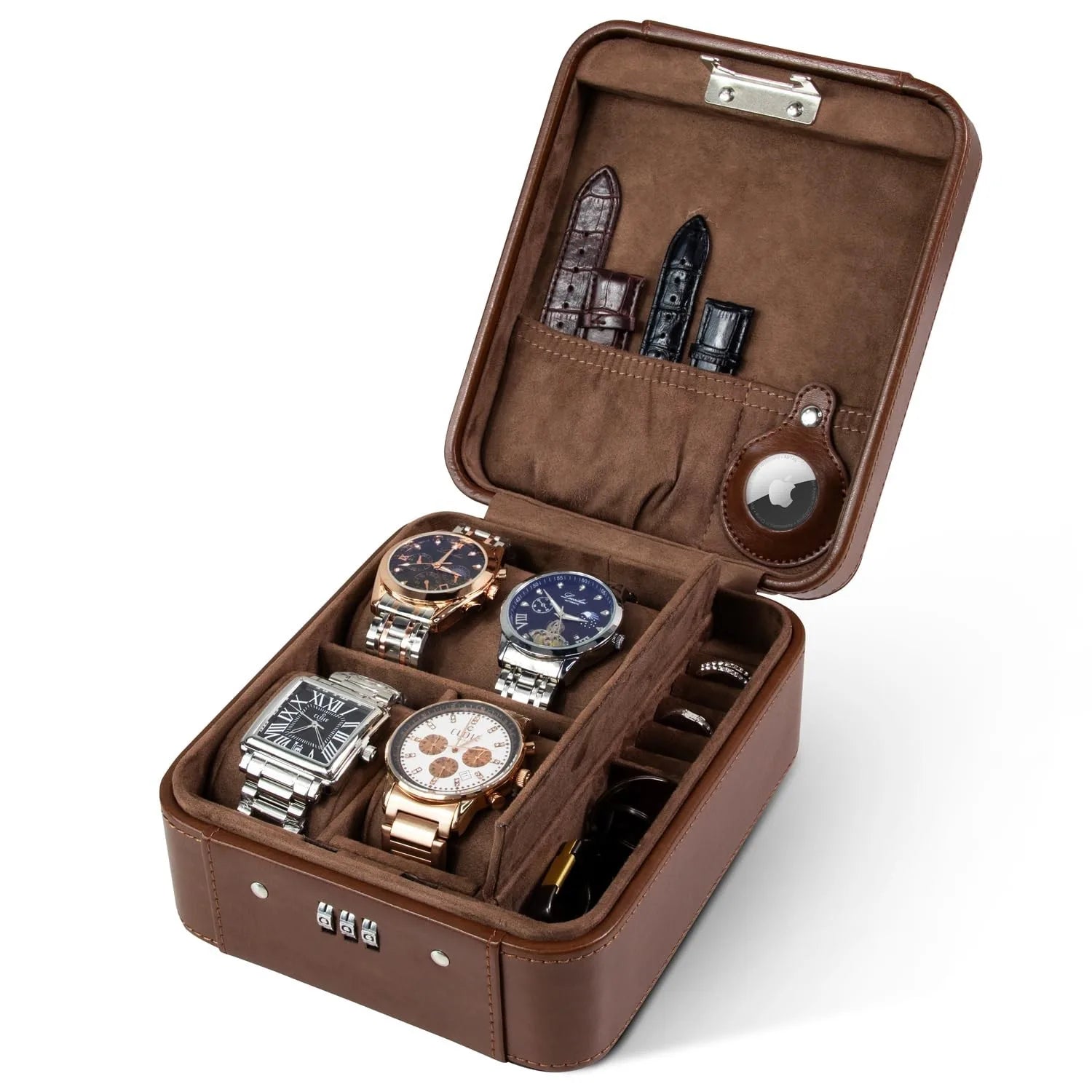 Boîte Montre Cuir Velours 4 Emplacements Voyage