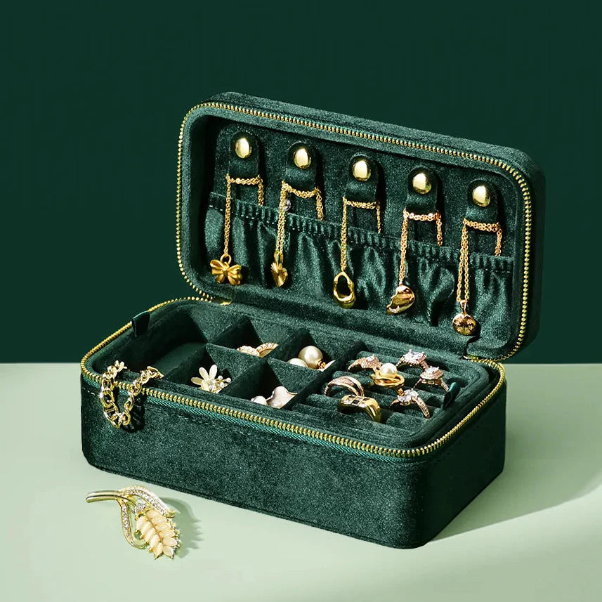 Boîte à Bijoux Velours Double Étage Bagues Colliers