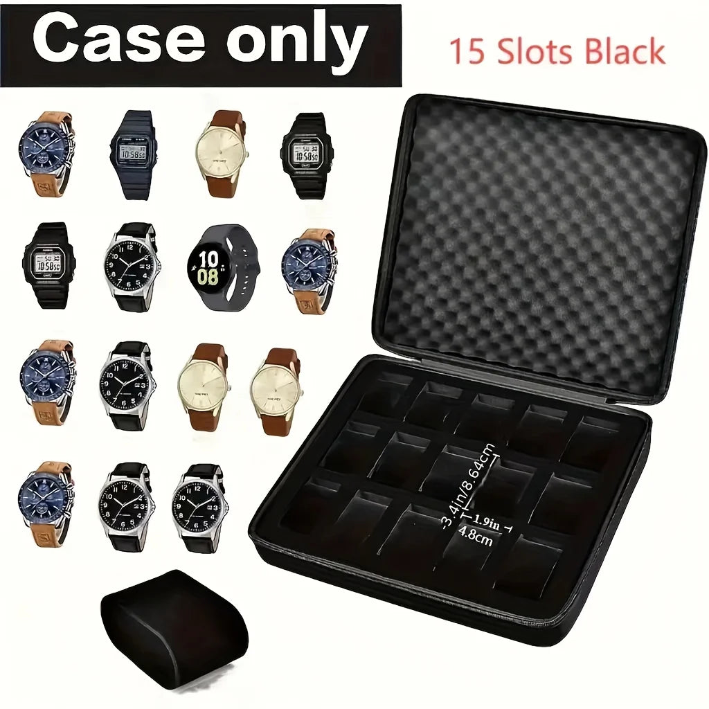 Boîte Montre Cuir 15 Cartes Vitrine Portable