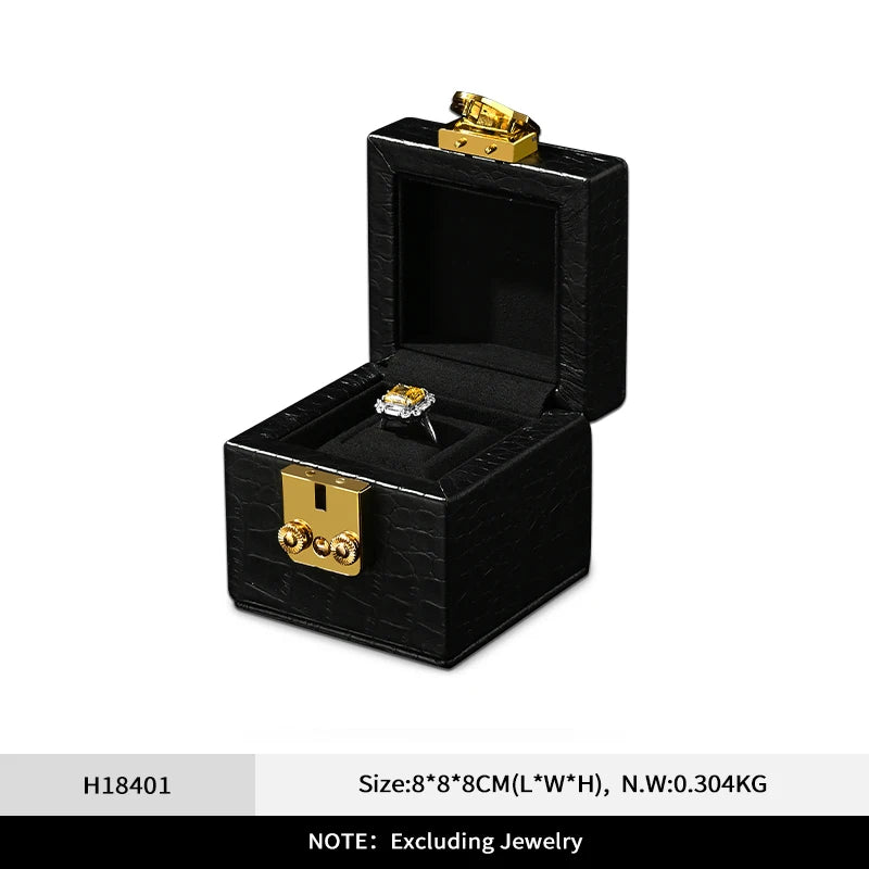 Boîte Cuir Véritable Bague Fiançailles Luxe Diamant
