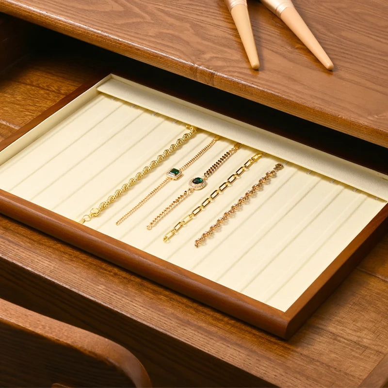 Plateau Bijoux Bois Velours Beige Multi-Configurations