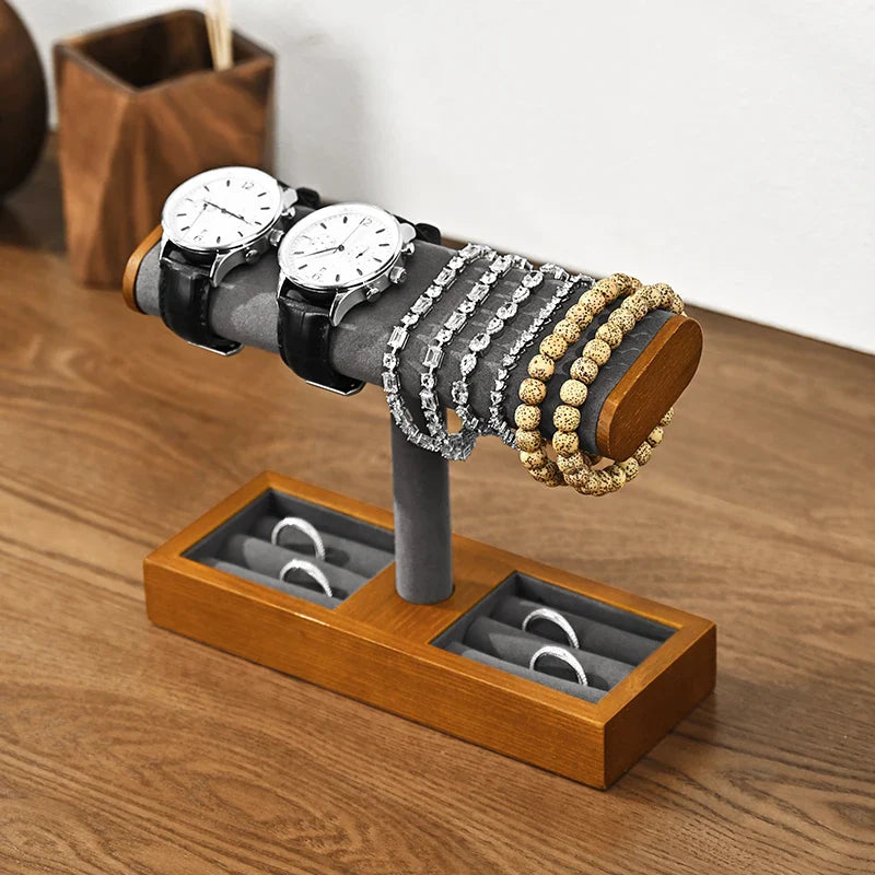 Présentoir Montre Bois Massif Gris Beige