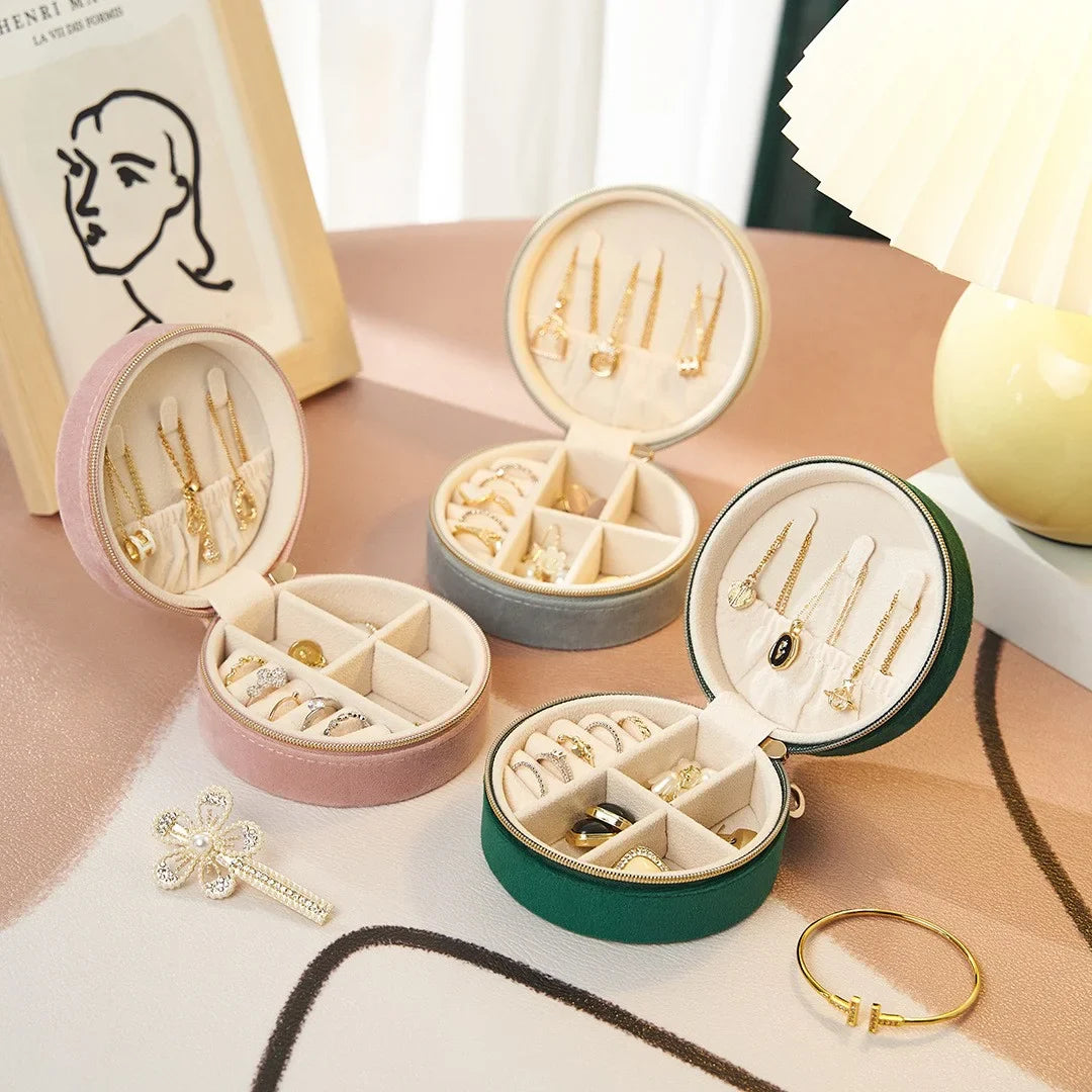 Boîte Bijoux Velours Ronde Compartimentée Voyage