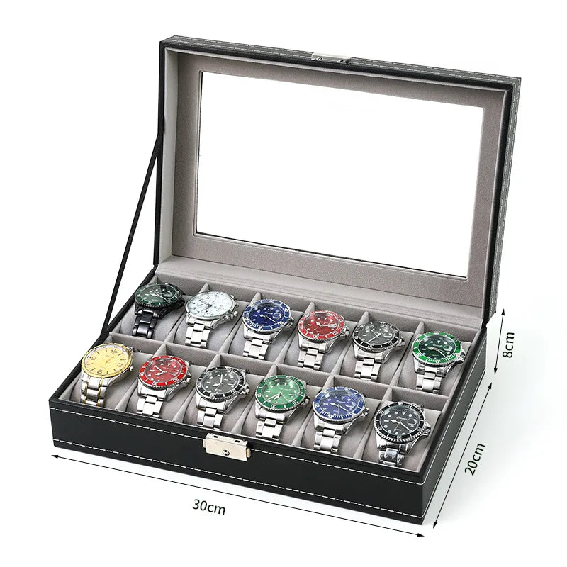 Boite Montre Cuir Verre Multi Emplacements