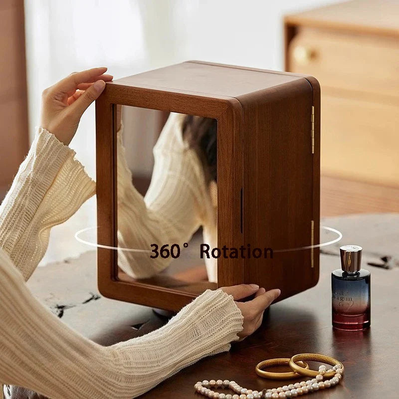 Boîte Bijoux Rotative Bois Foncé Vitre