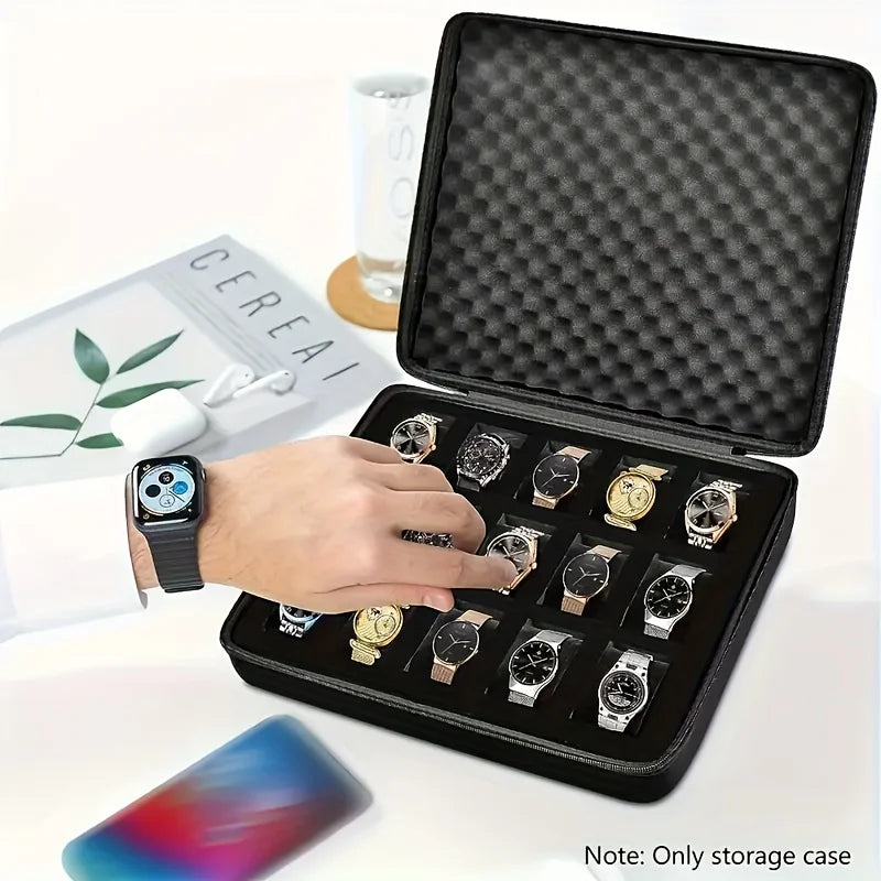 Boîte Montre Cuir 15 Cartes Vitrine Portable