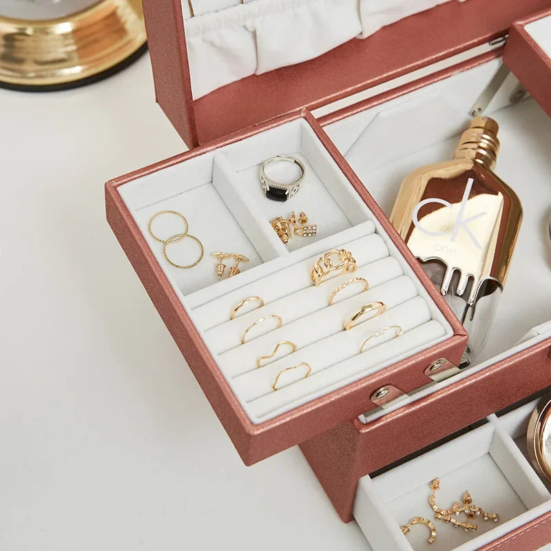 Boîte Bijoux Cuir Multi Rangements Tiroirs