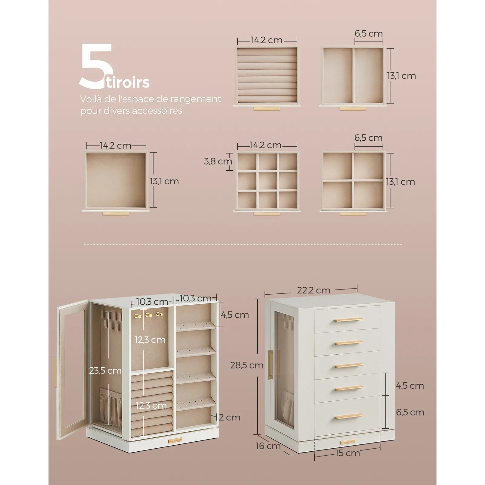 Armoire Bijoux Velours Pivotante 360 Degrés