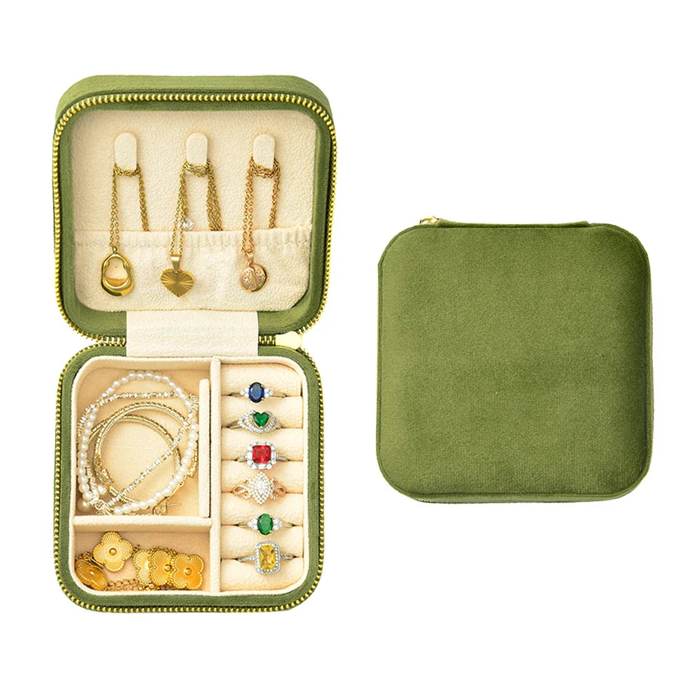 Boîte à Bijoux Velours Carrée Zip 15 Couleurs
