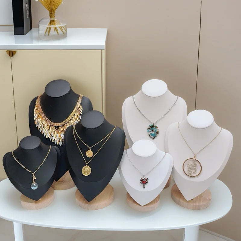 Présentoir Collier Buste Velours Bois