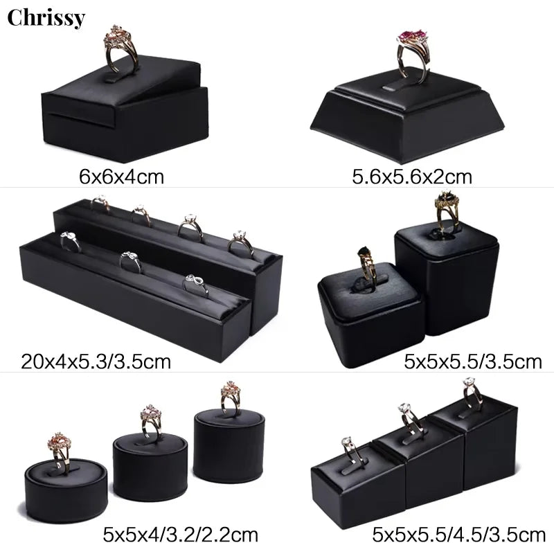 Présentoir Bague Cuir Simili Noir Comptoir