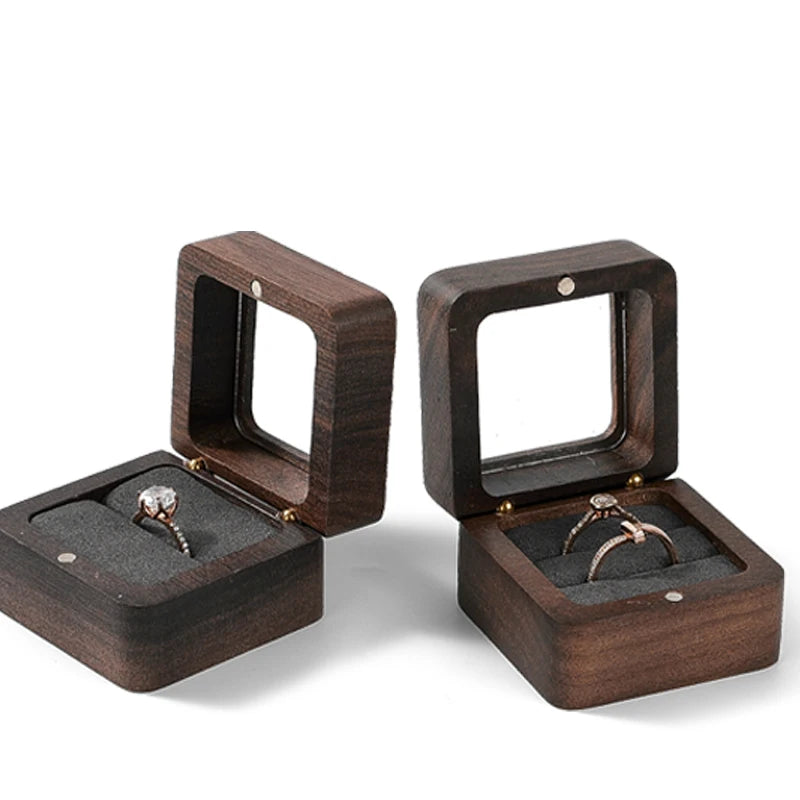 Boîte Bague Bois Fiançailles Cadeau Premium